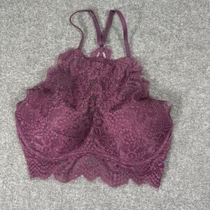 Victoria’s Secret PINK Small Eyelash Lace High Neck Push-Up Bralette Burgundy